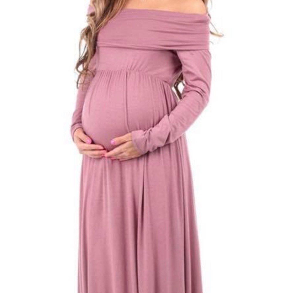 Mother Bee Maternity Cowl Neck and Over the Shoulder Dress